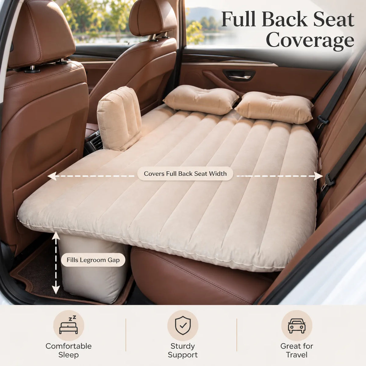 Car Back Seat Inflatable Air Mattress β Portable Travel Bed with 2 Pil - Image 2