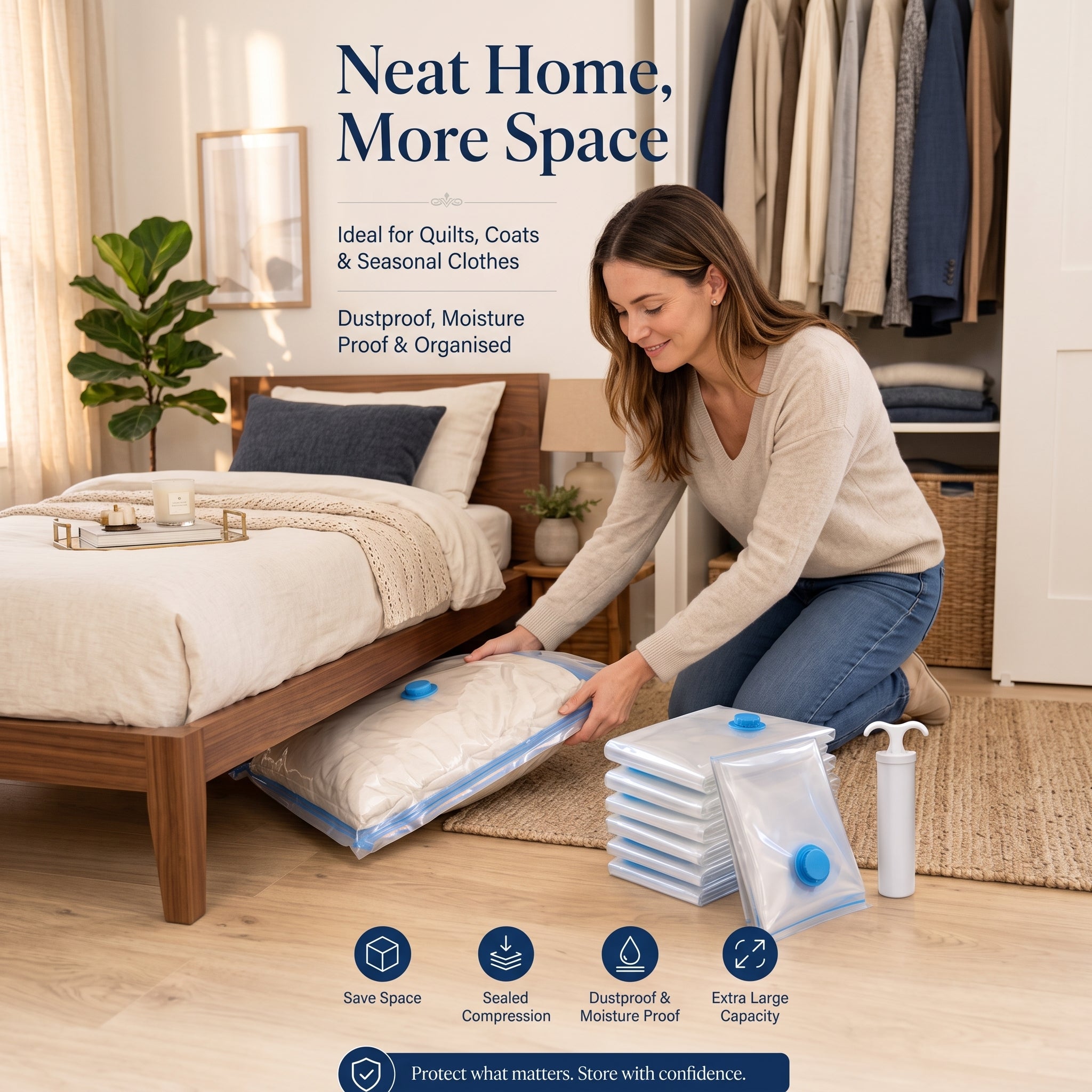 5-Pack Vacuum Storage Bags with a Hand Pump