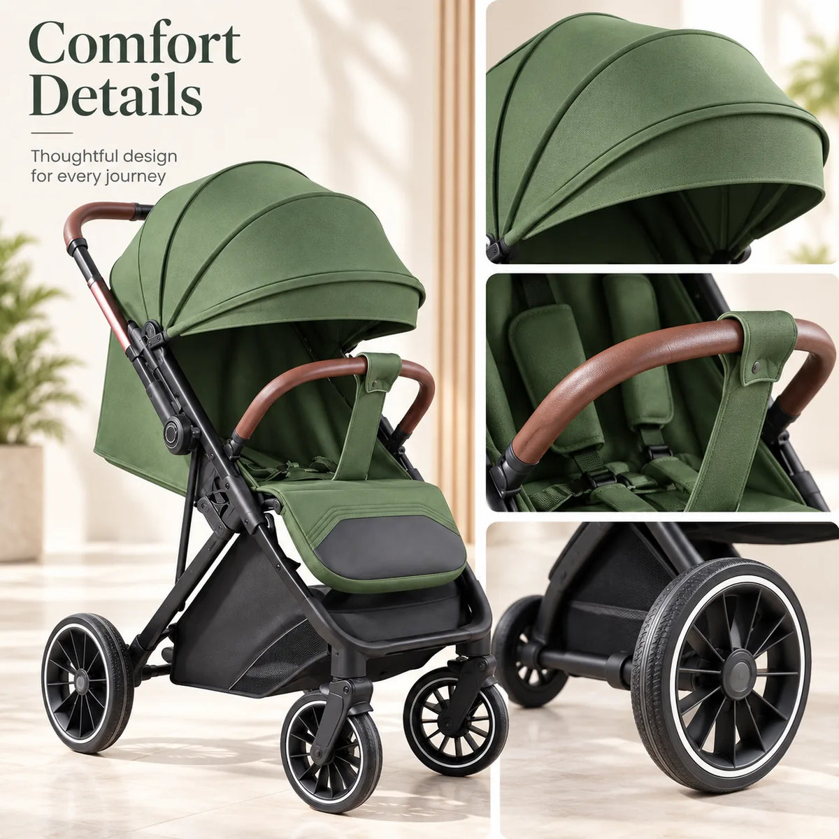 Halfri Luxury Foldable Baby Stroller β Premium Pram with Leather Handl - Image 4