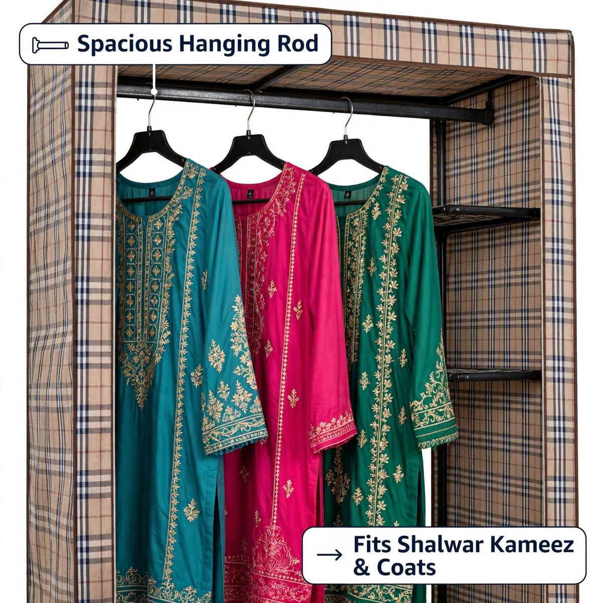 Halfri Portable Fabric Wardrobe – 105cm Foldable Closet with Zipper Co - Image 4