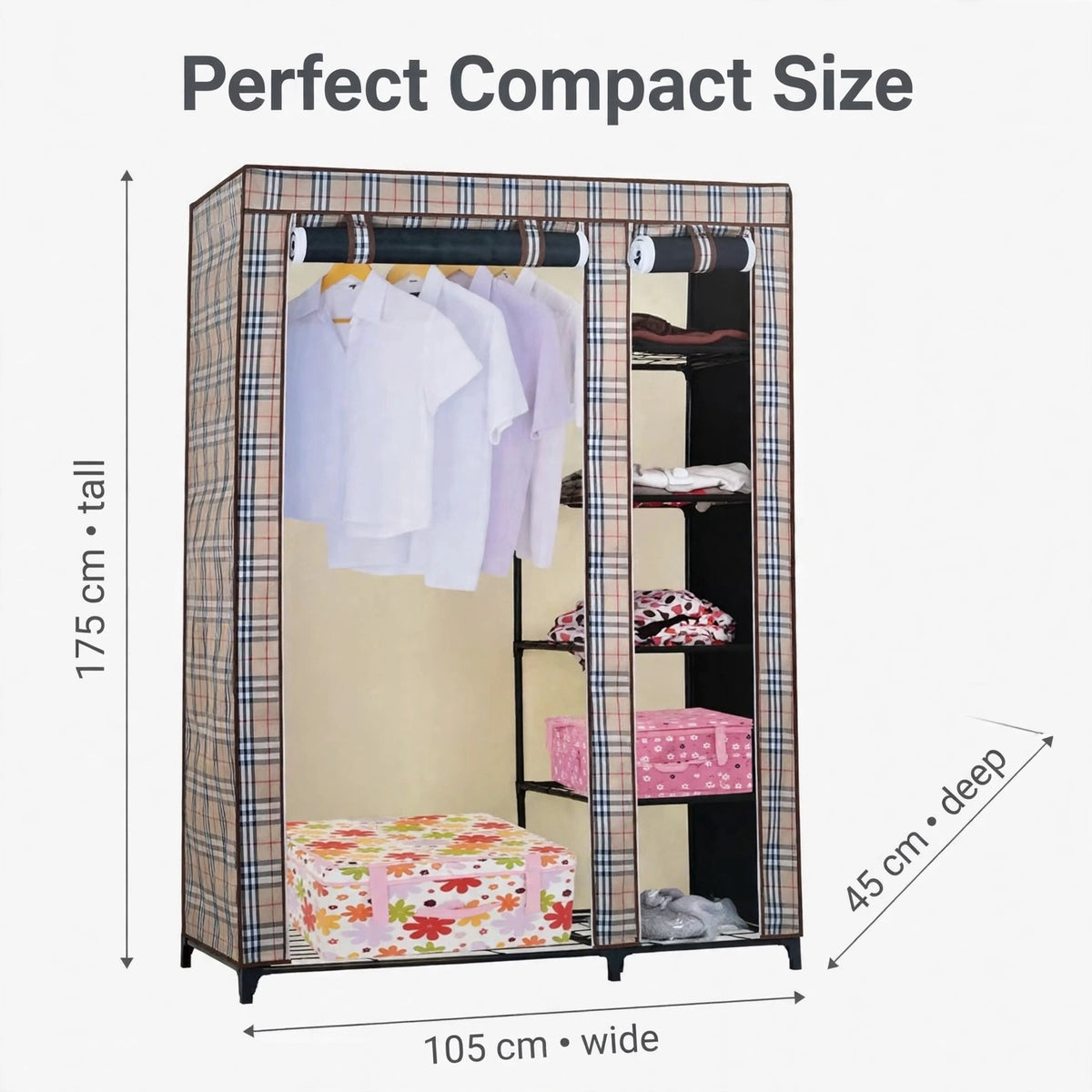 Halfri Portable Fabric Wardrobe – 105cm Foldable Closet with Zipper Co - Image 5