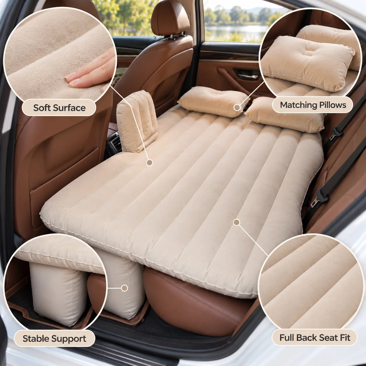 Car Back Seat Inflatable Air Mattress β Portable Travel Bed with 2 Pil - Image 5