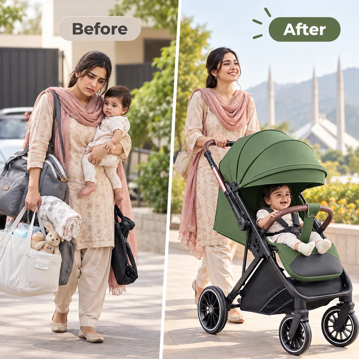 Halfri Luxury Foldable Baby Stroller β Premium Pram with Leather Handl - Image 8