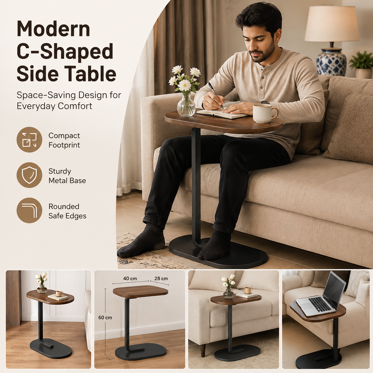C Shape Adjustable Side Table