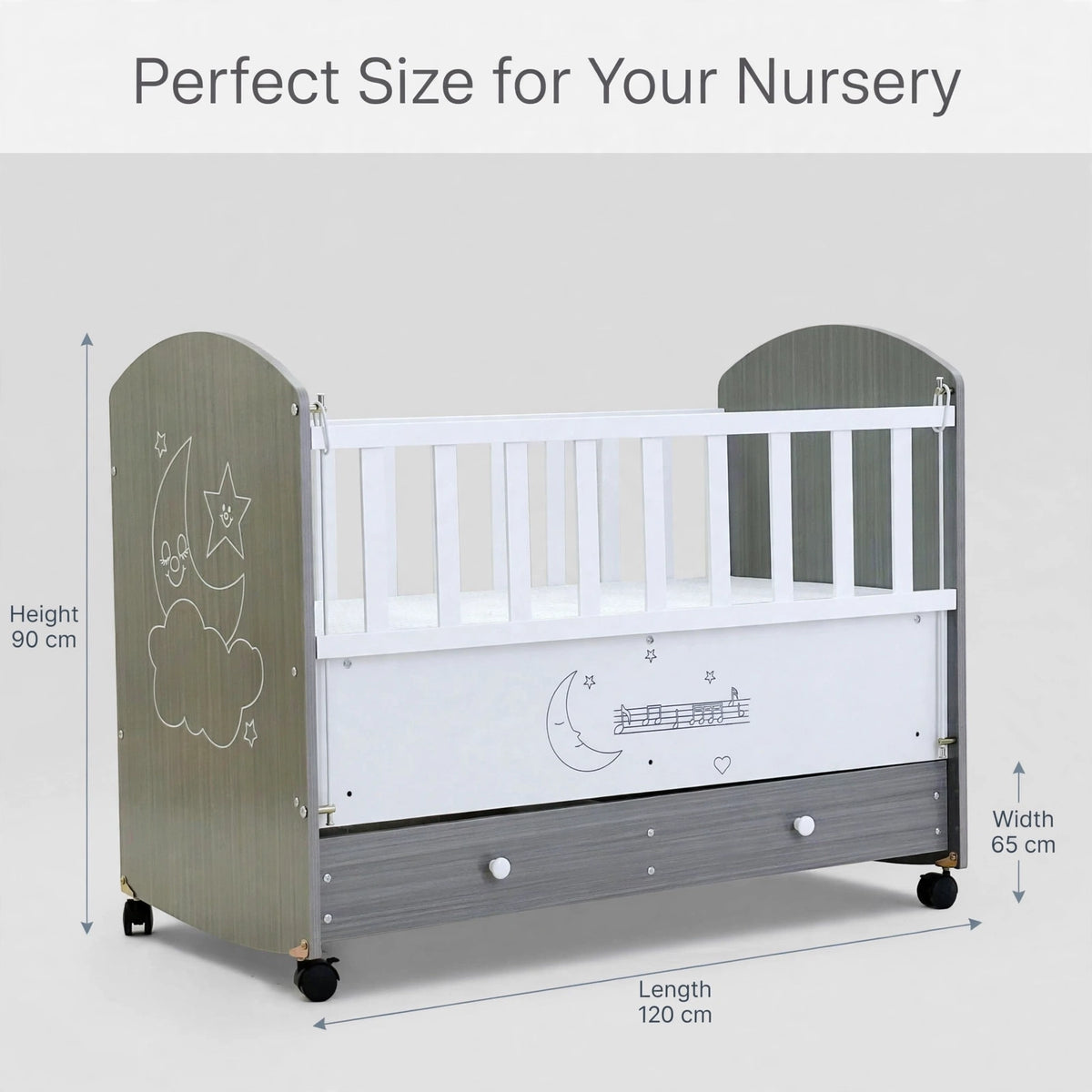 Halfri Wooden Baby Crib with Storage Drawer β Moon & Stars Design, Loc - Image 6
