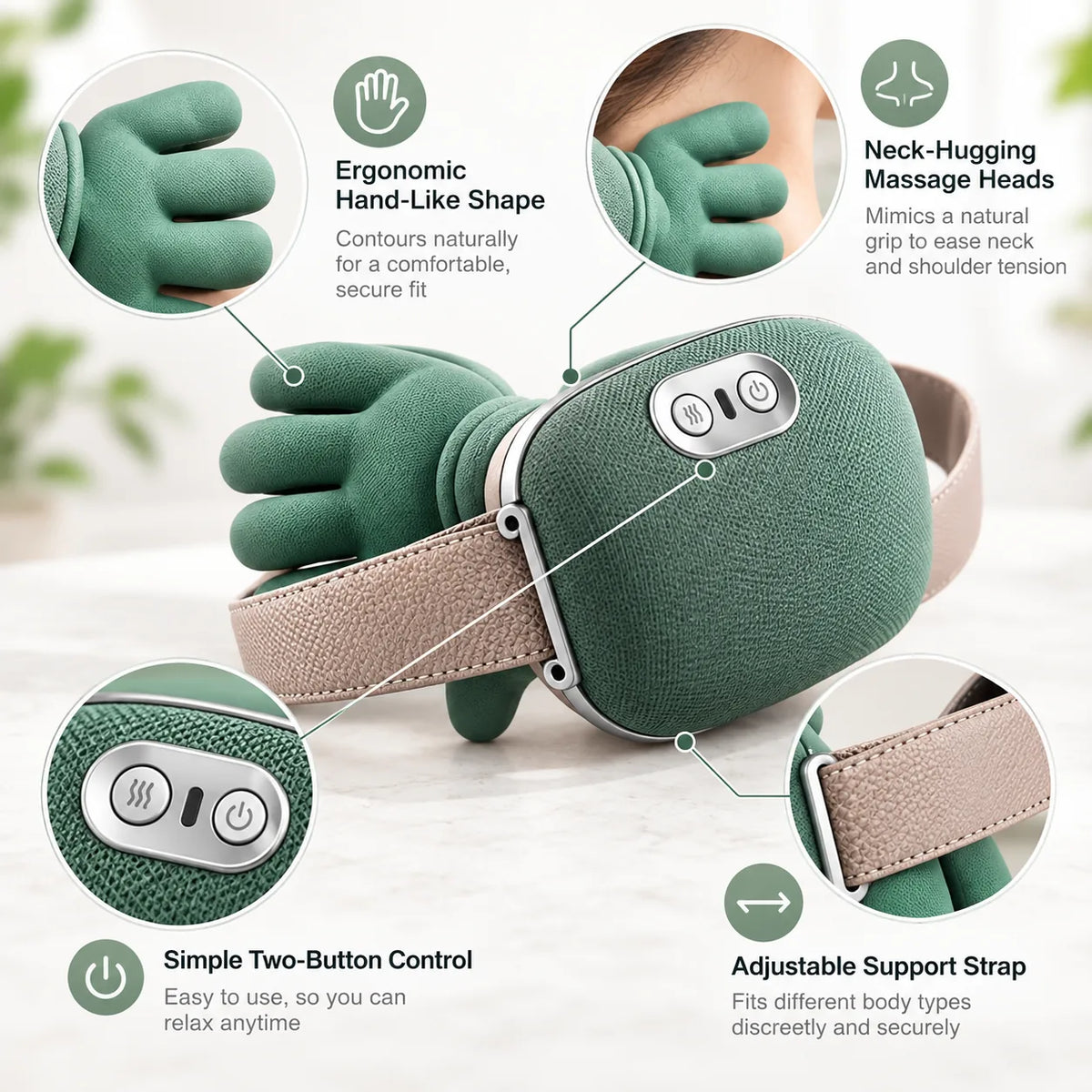 Hands-Free Deep Tissue Neck Massager – Hand-Like Kneading Nodes for Ne - Image 2