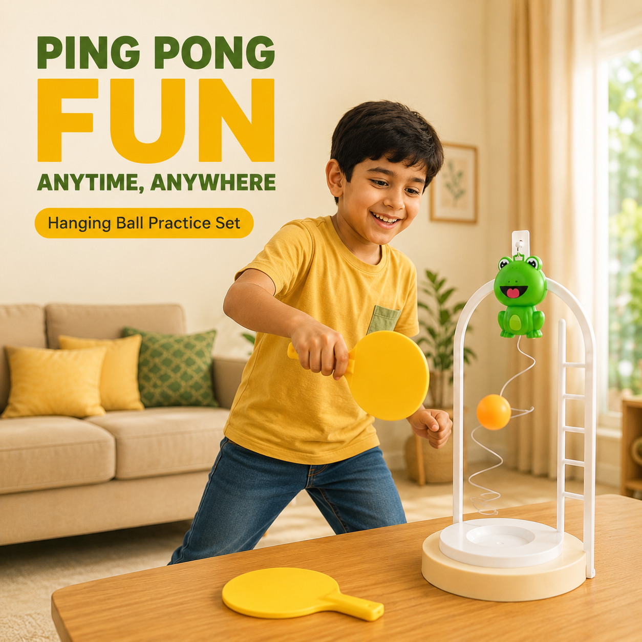 Kids Hanging Ball Table Tennis Set – Indoor Ping Pong Practice Game