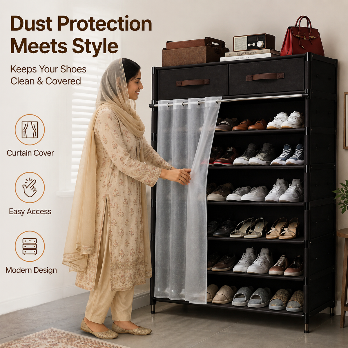 Premium Dustproof Shoe Rack Organizer with Drawers