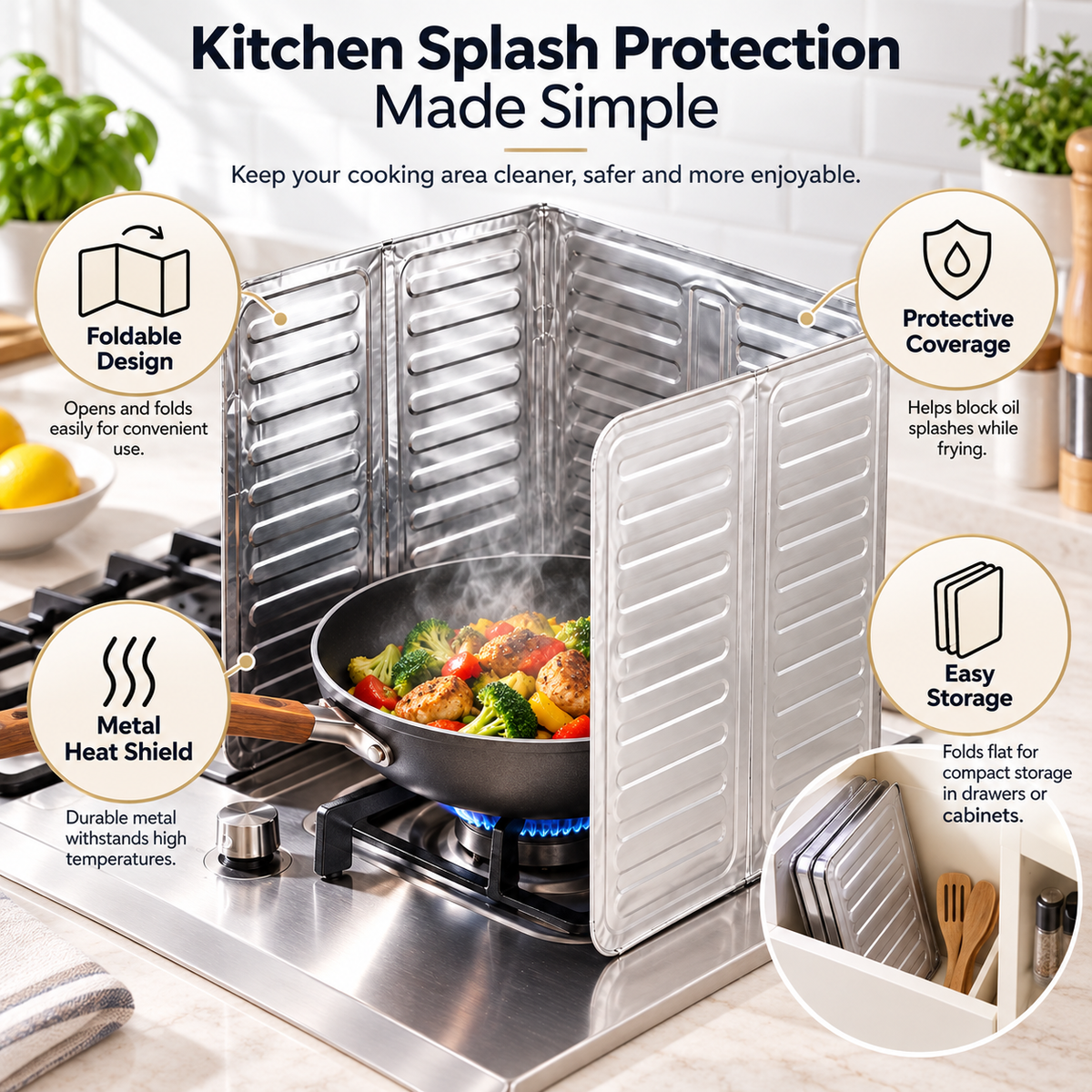 Foldable Oil Splatter Guard – Blocks Oil Splashes While Frying - Image 2
