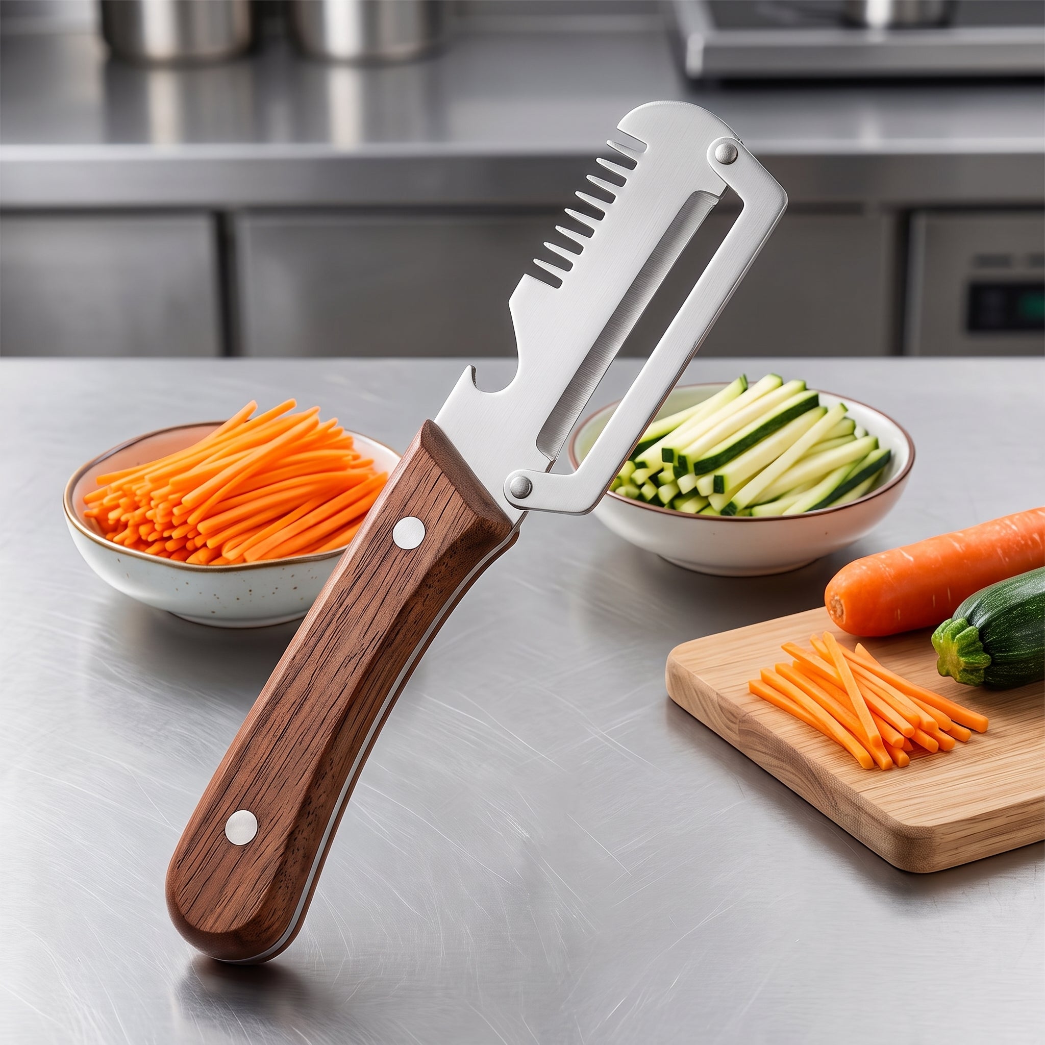 Wooden Handled Stainless Steel And Peeler
