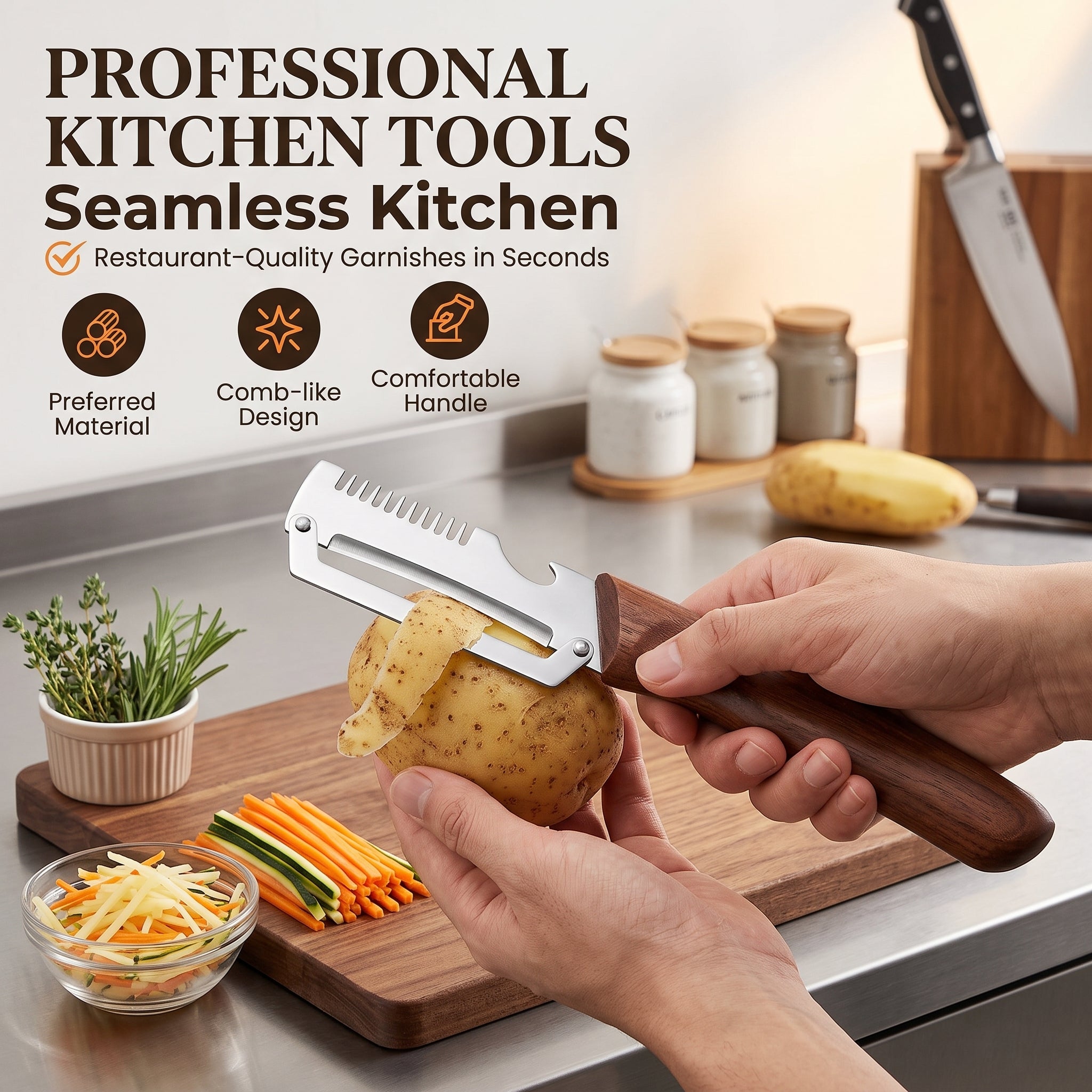 Wooden Handled Stainless Steel And Peeler