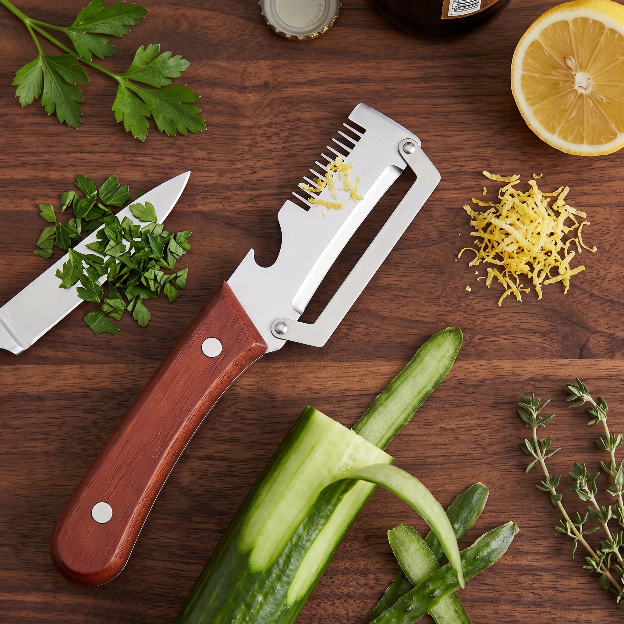Wooden Handled Stainless Steel And Peeler