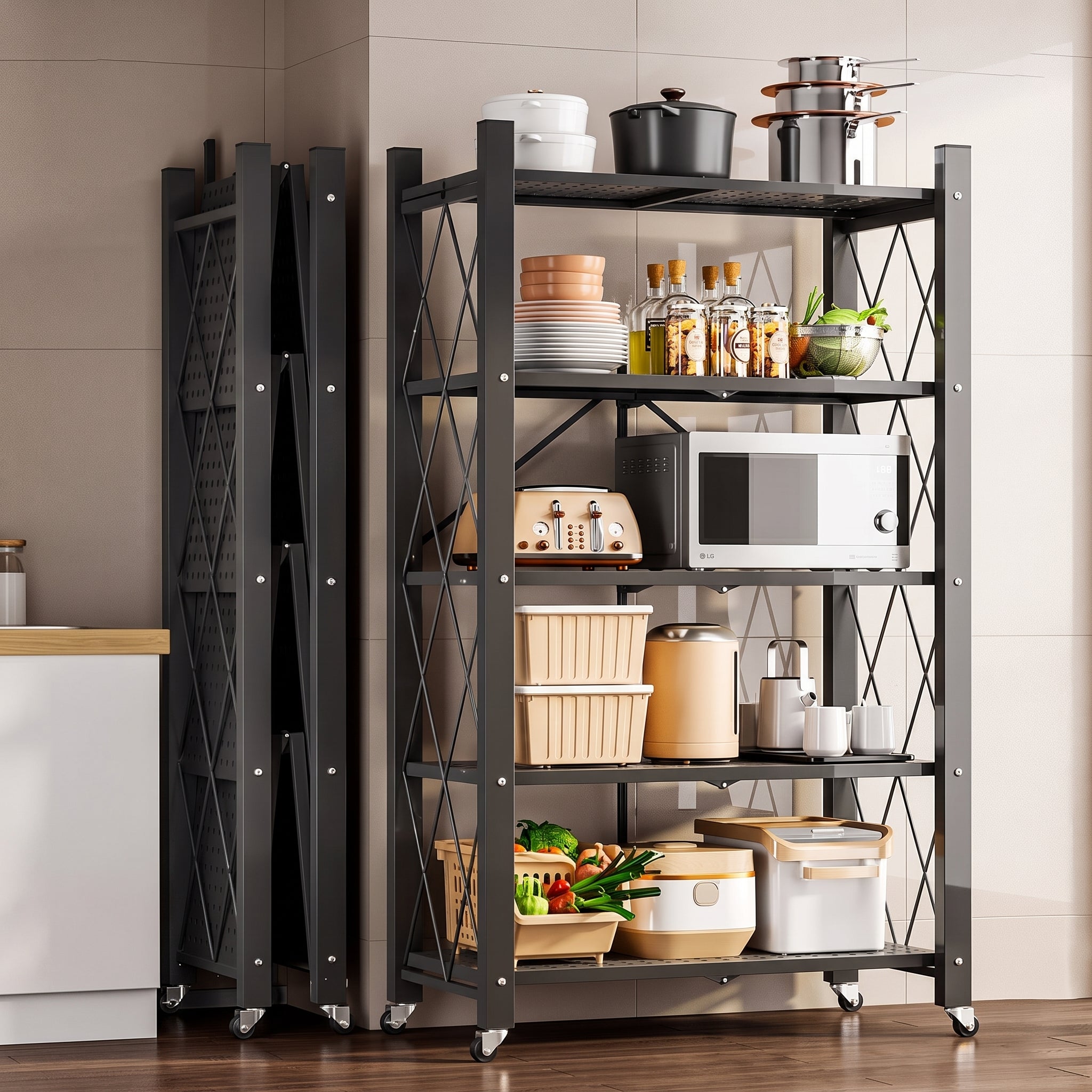5-Tier Foldable Storage Rack with Wheels