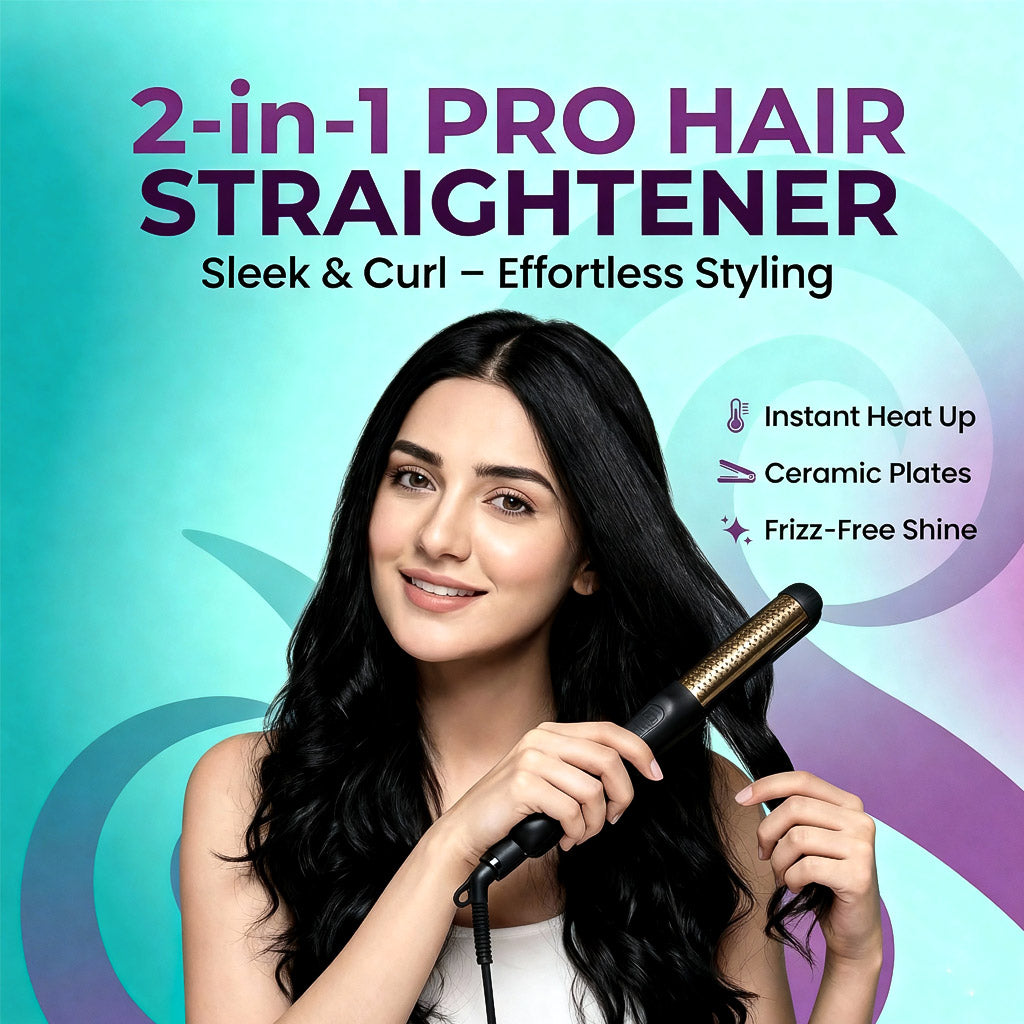 2 in 1 Ceramic Hair Straightener with Adjustable Temperature