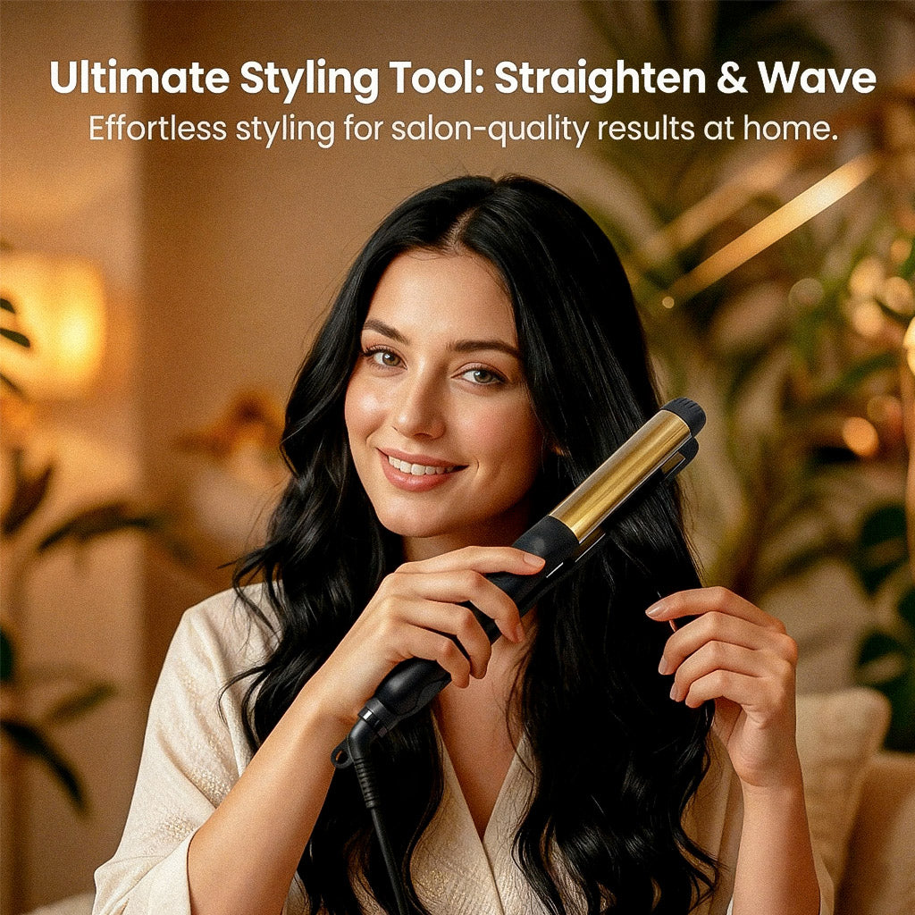 2 in 1 Ceramic Hair Straightener with Adjustable Temperature