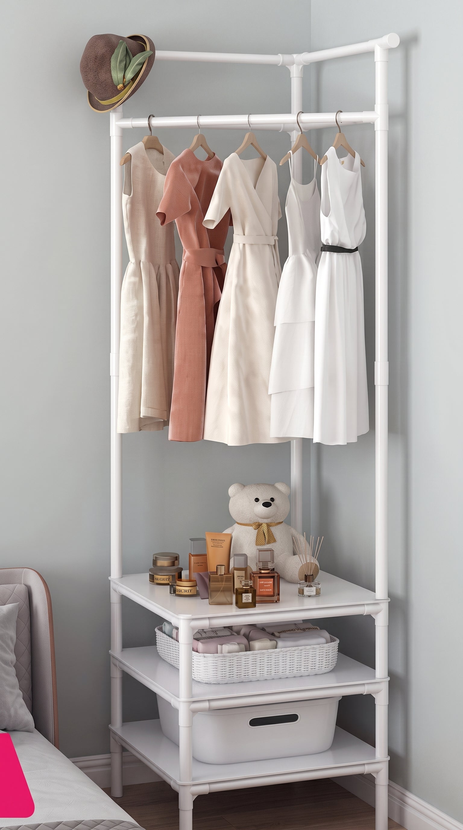 Corner Coat Rack Floor Standing Clothes Hanger Multilayer Coats Racks