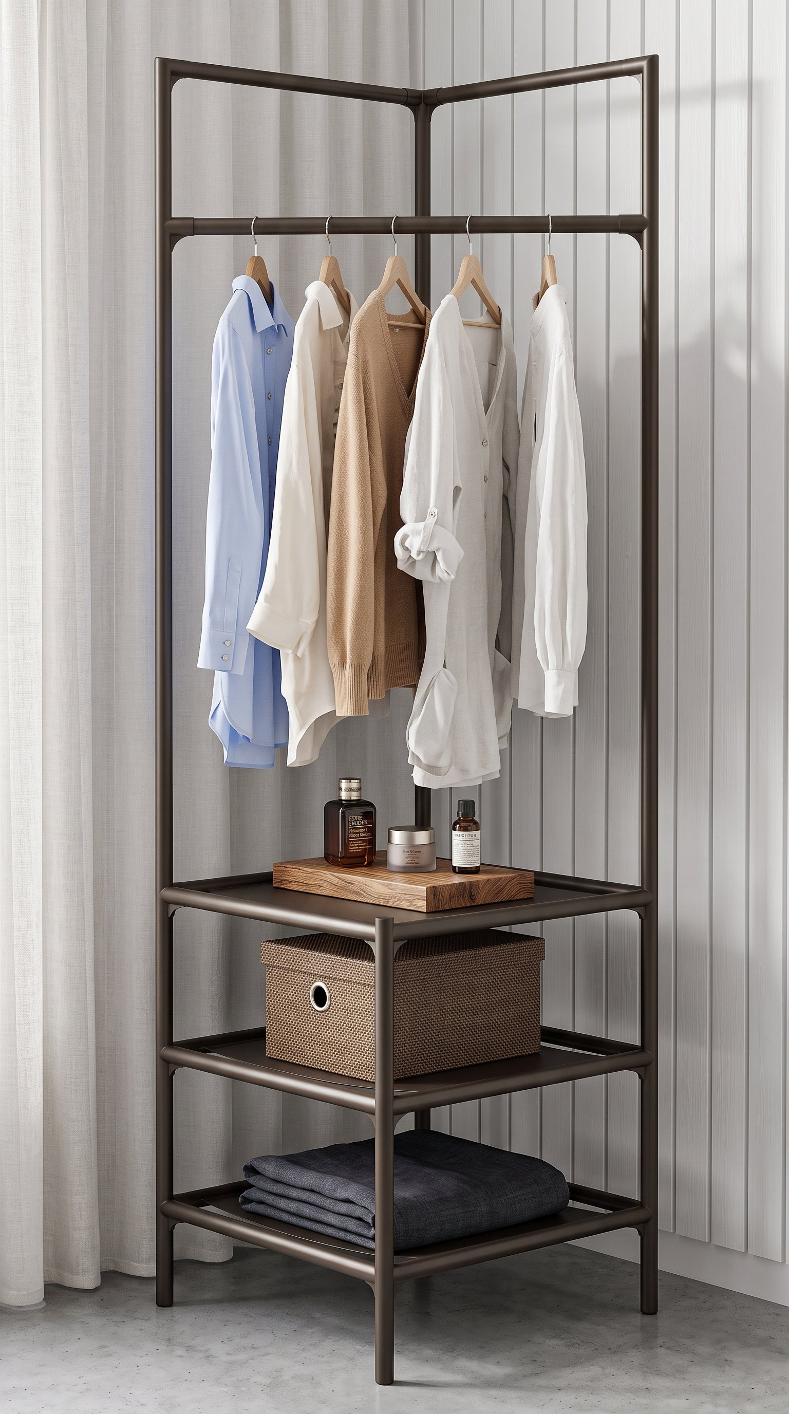 Corner Coat Rack Floor Standing Clothes Hanger Multilayer Coats Racks