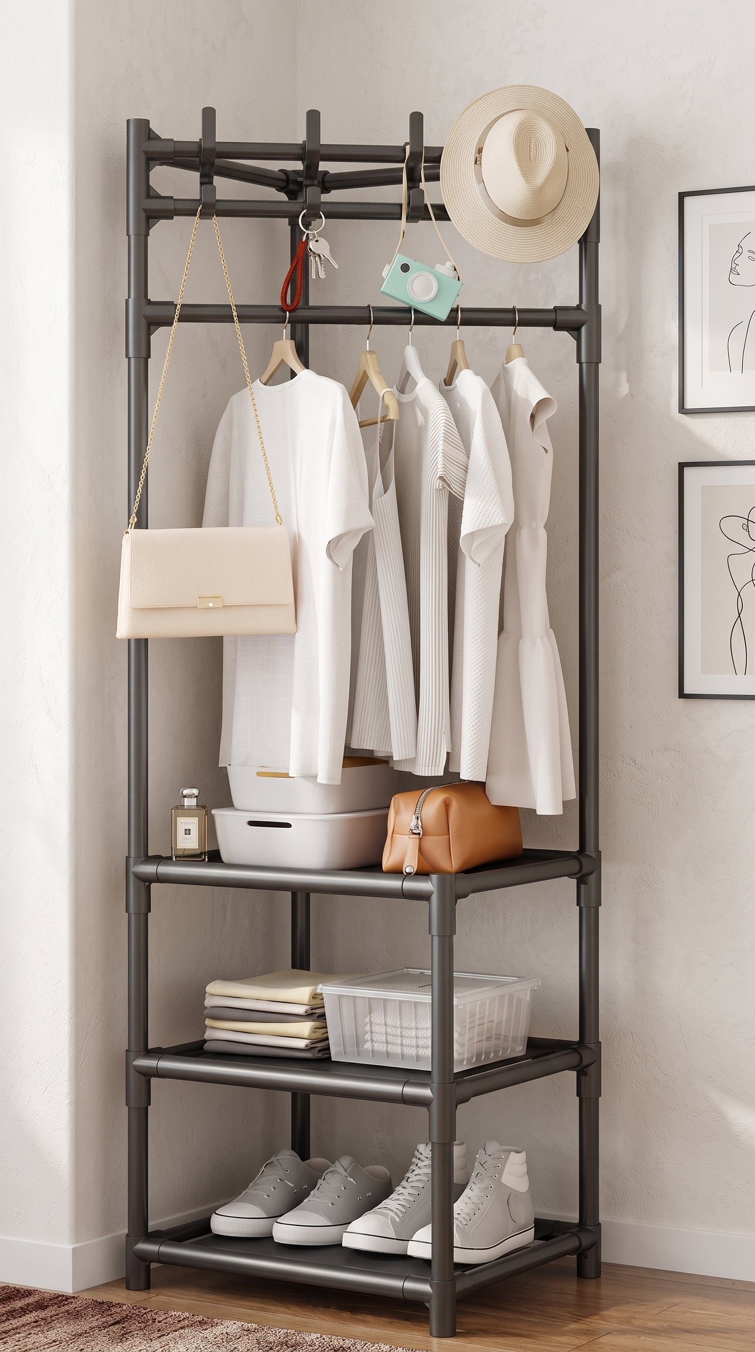 Corner Coat Rack Floor Standing Clothes Hanger Multilayer Coats Racks