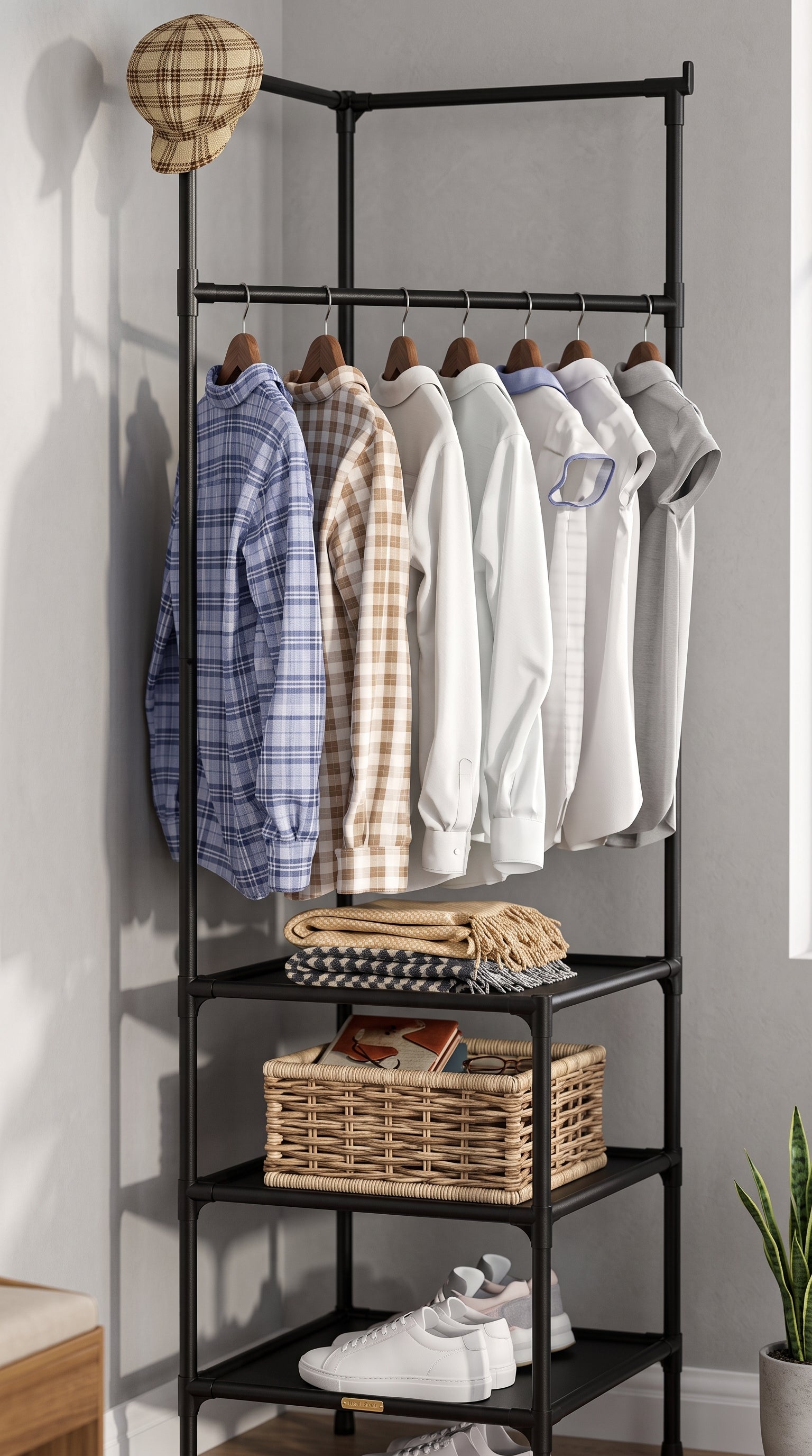 Corner Coat Rack Floor Standing Clothes Hanger Multilayer Coats Racks