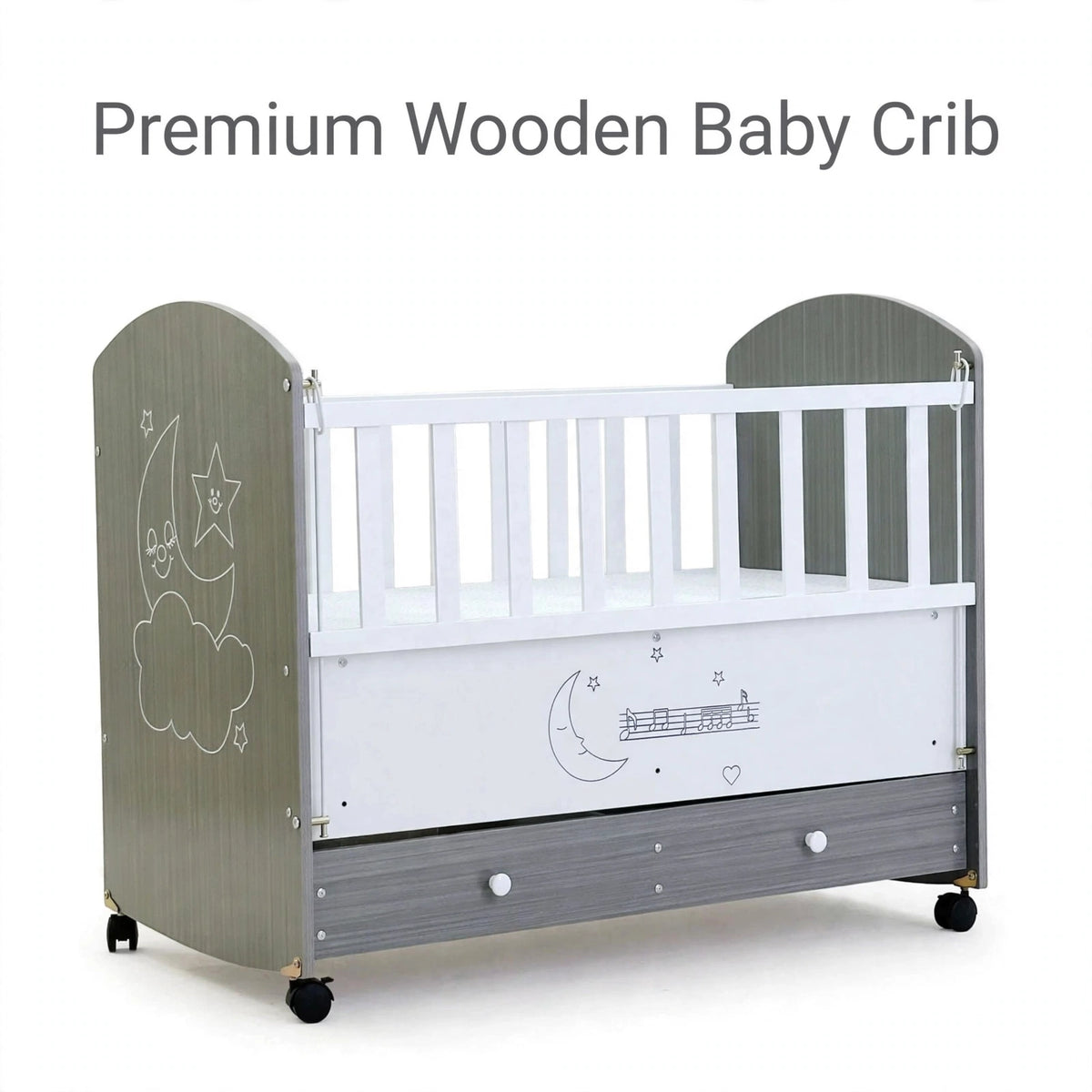 Halfri Wooden Baby Crib with Storage Drawer β Moon & Stars Design, Loc