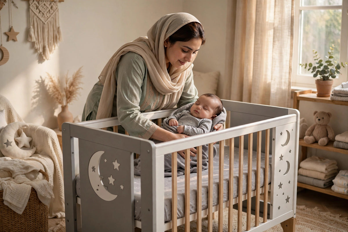 Halfri Wooden Baby Crib with Storage Drawer β Moon & Stars Design, Loc - Image 7