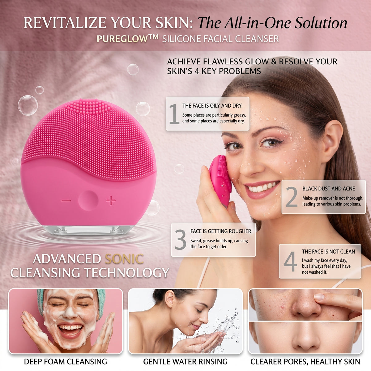 Rechargeable Silicone Facial Cleansing Brush for Sensitive Skin - Image 5