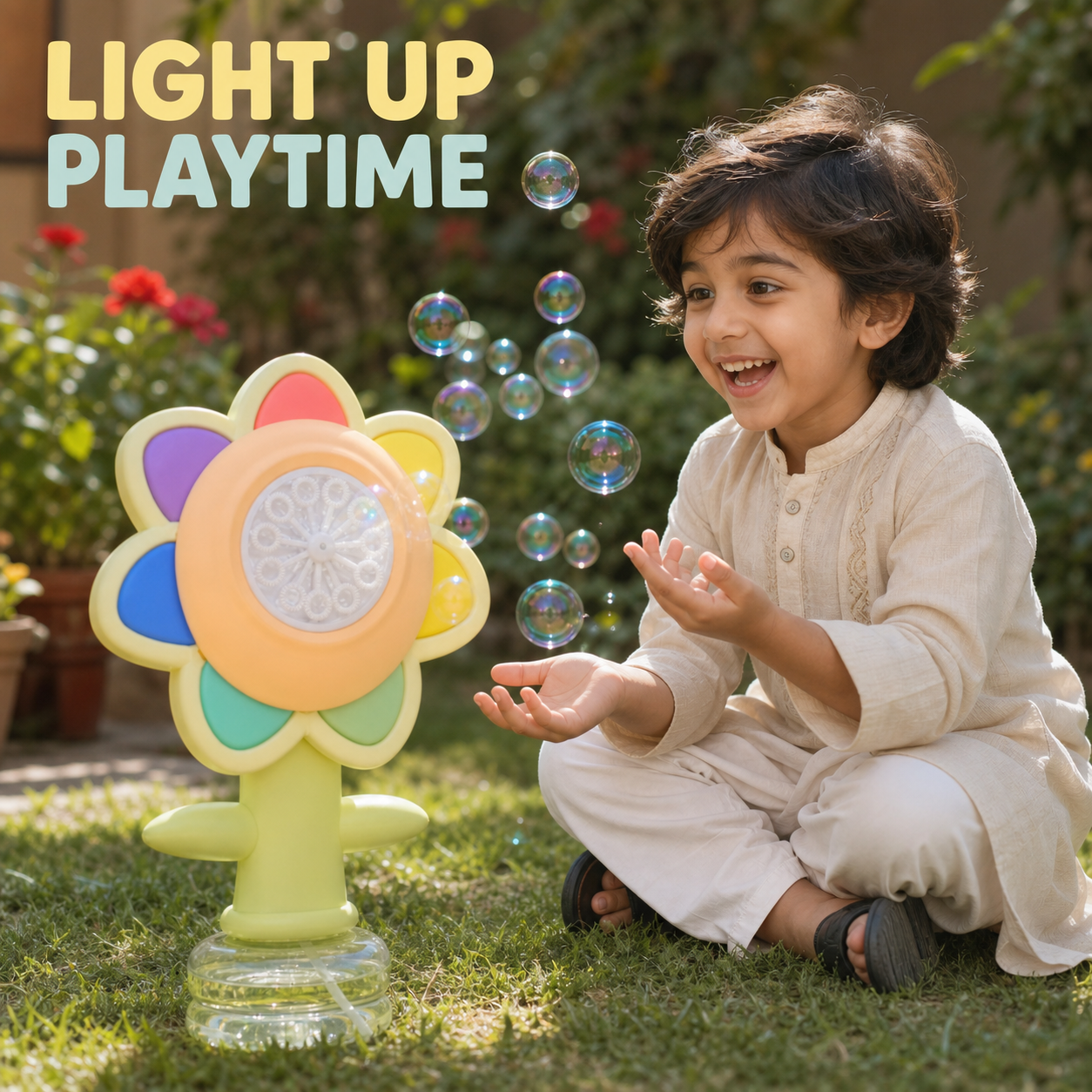 Sunflower Bubble Machine for Kids – Automatic Light-Up Bubble Maker
