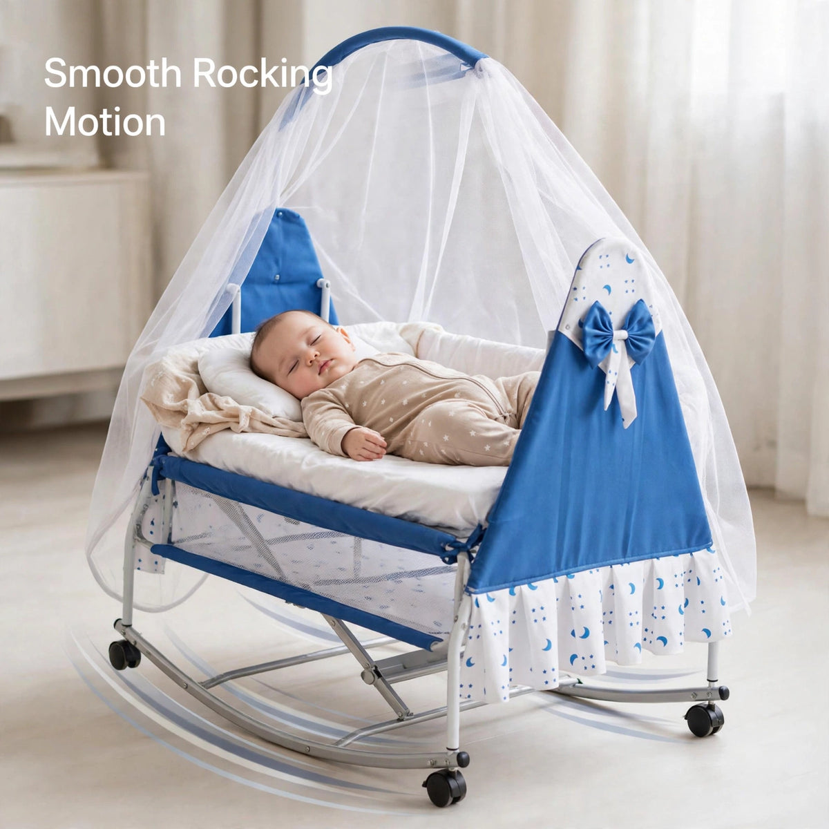 Halfri 3-in-1 Baby Bassinet β Rocking Bedside Crib with Mosquito Net & - Image 4