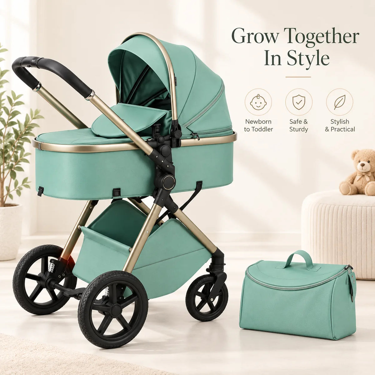 Halfri Luxury 2-in-1 Baby Stroller β Newborn Bassinet to Toddler Seat