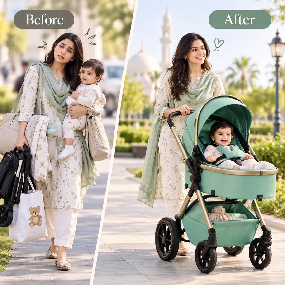 Halfri Luxury 2-in-1 Baby Stroller β Newborn Bassinet to Toddler Seat - Image 7