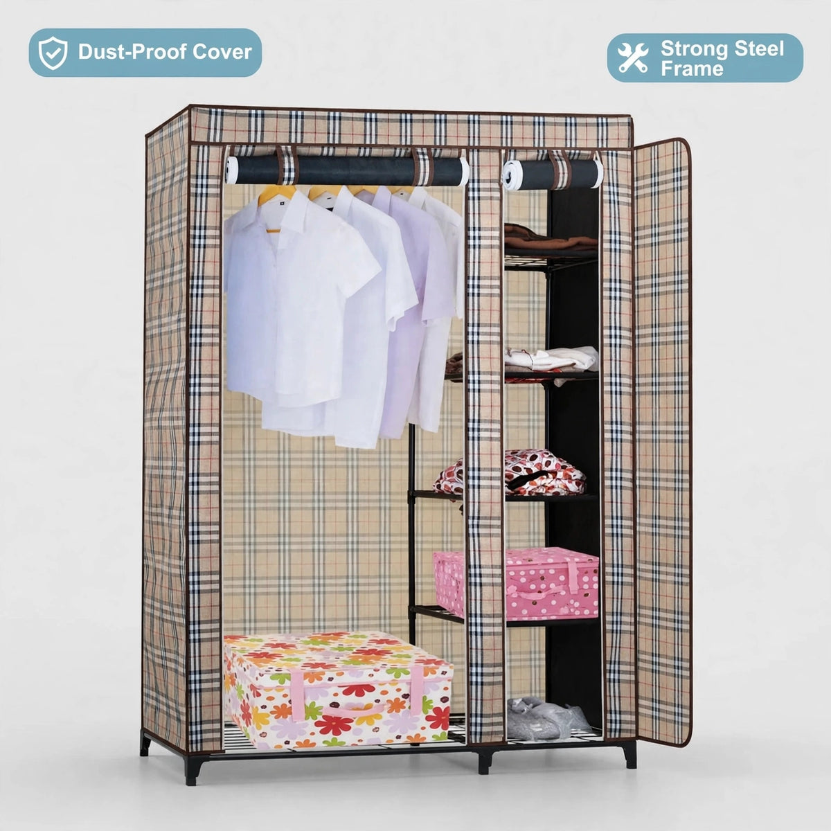 Halfri Portable Fabric Wardrobe – 105cm Foldable Closet with Zipper Co