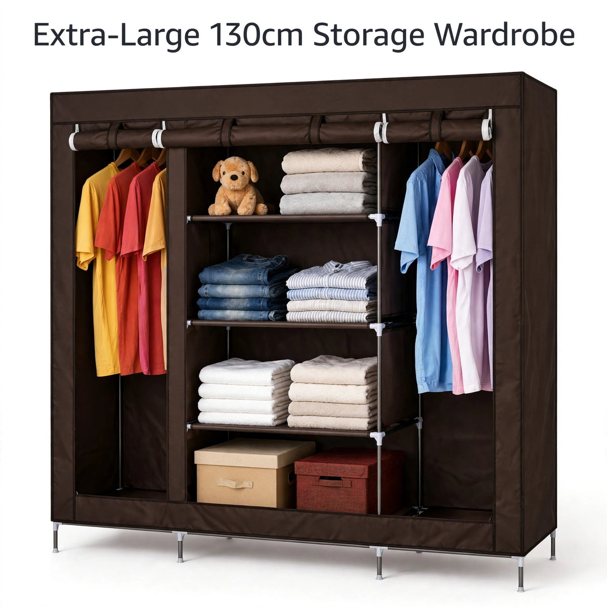 Halfri Extra-Large 3-Door Fabric Storage Wardrobe – 130cm Portable Clo