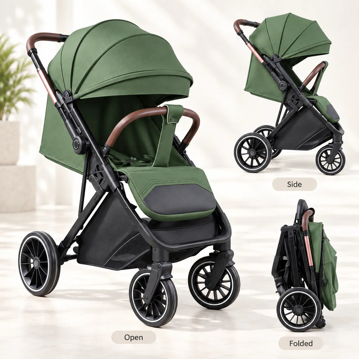 Halfri Luxury Foldable Baby Stroller – Premium Pram with Leather Handl - Image 2