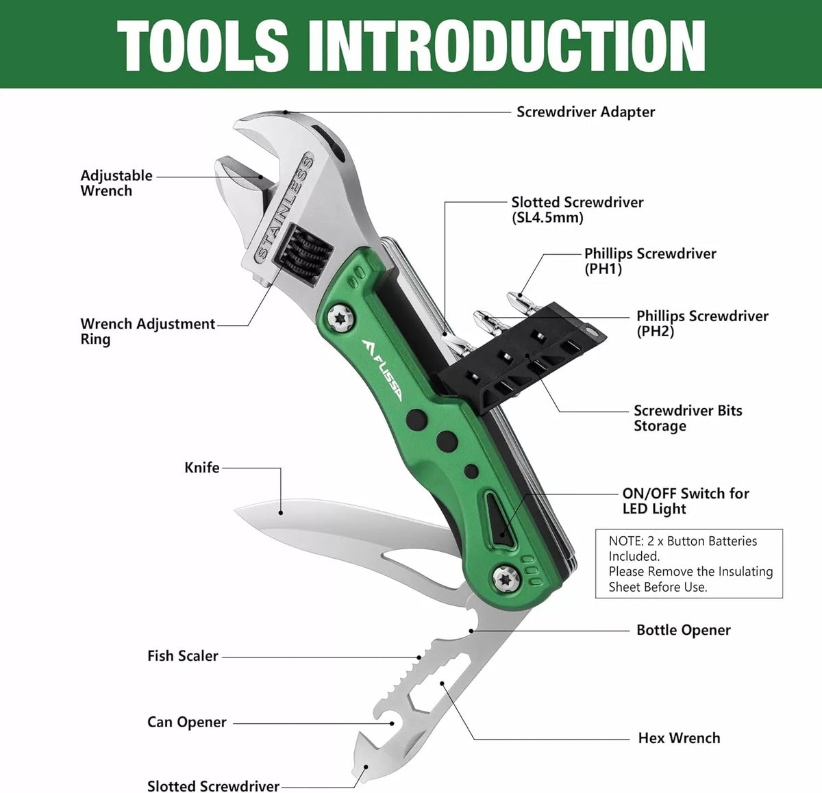 2-in-1 Folding Adjustable Wrench with Knife – Portable Multi-Tool with - Image 2