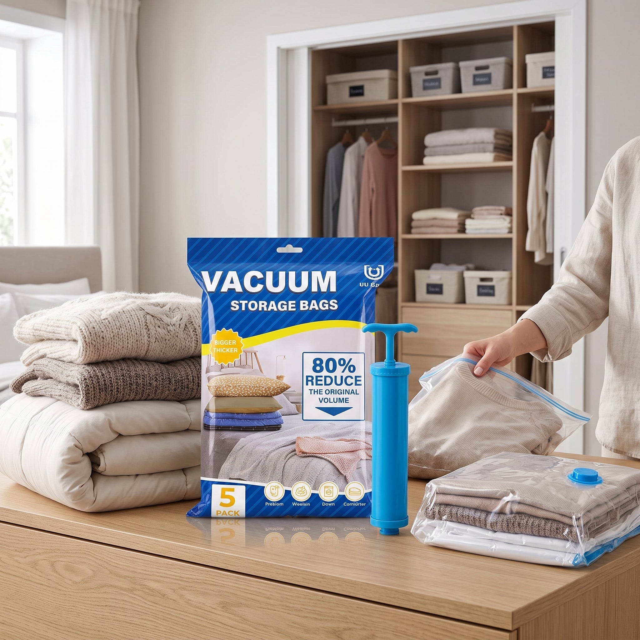 5-Pack Vacuum Storage Bags with a Hand Pump