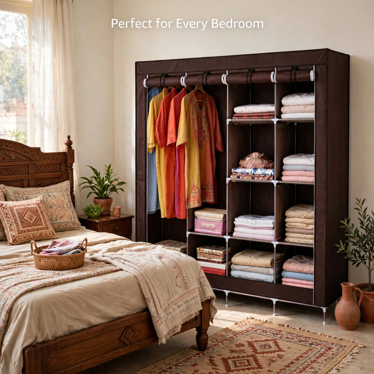 Halfri Extra-Large 3-Door Fabric Storage Wardrobe – 130cm Portable Clo - Image 2
