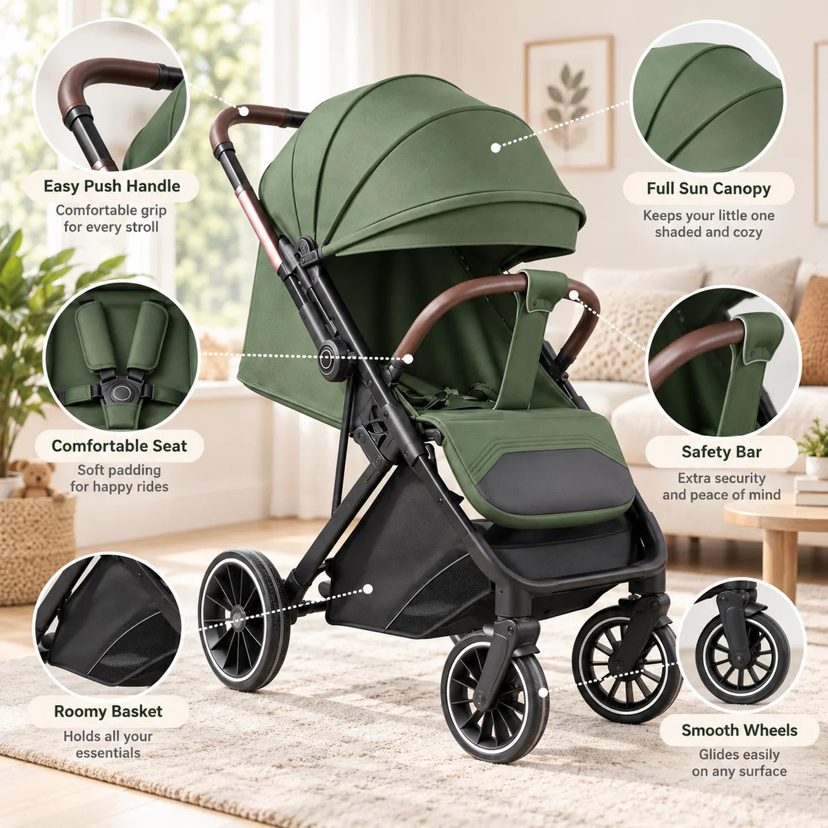 Halfri Luxury Foldable Baby Stroller – Premium Pram with Leather Handl - Image 3