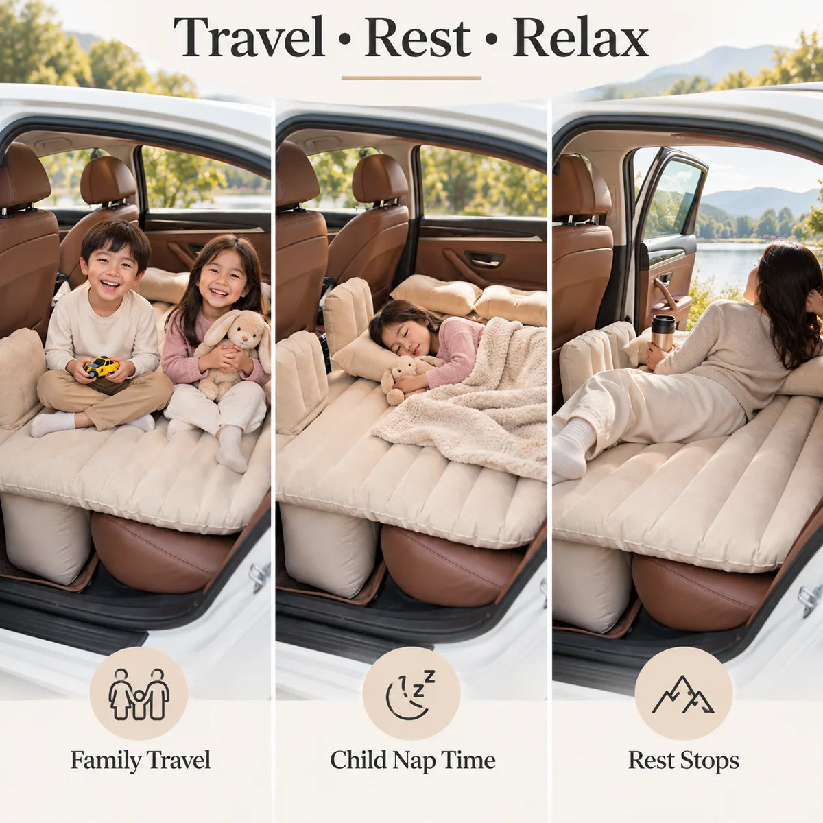 Car Back Seat Inflatable Air Mattress – Portable Travel Bed with 2 Pil - Image 3