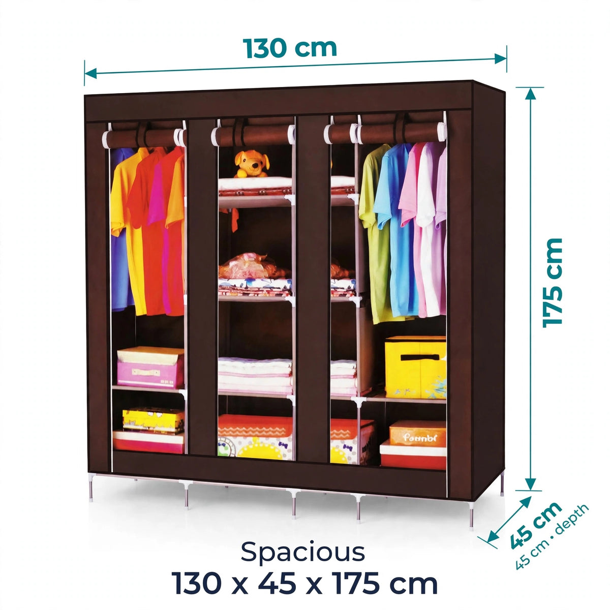 Halfri Extra-Large 3-Door Fabric Storage Wardrobe – 130cm Portable Clo - Image 5