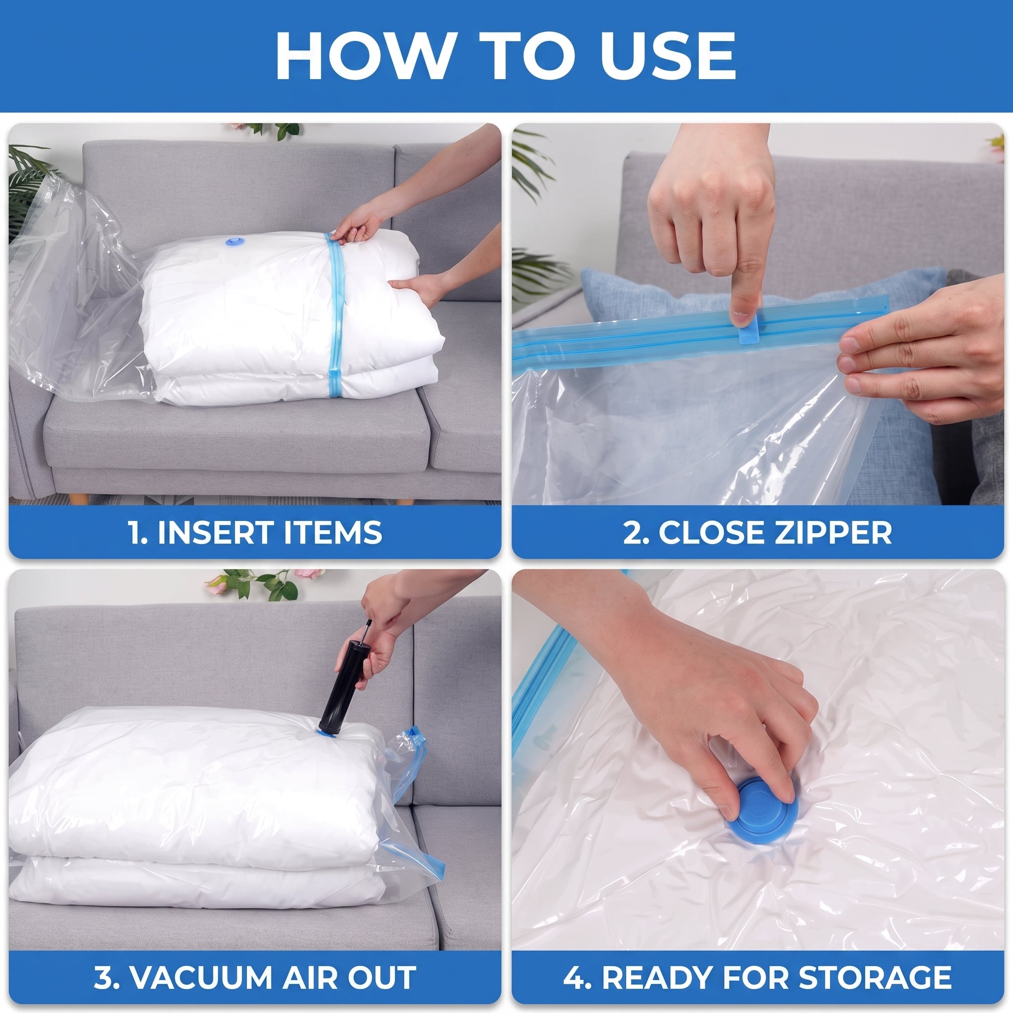 5-Pack Vacuum Storage Bags with a Hand Pump