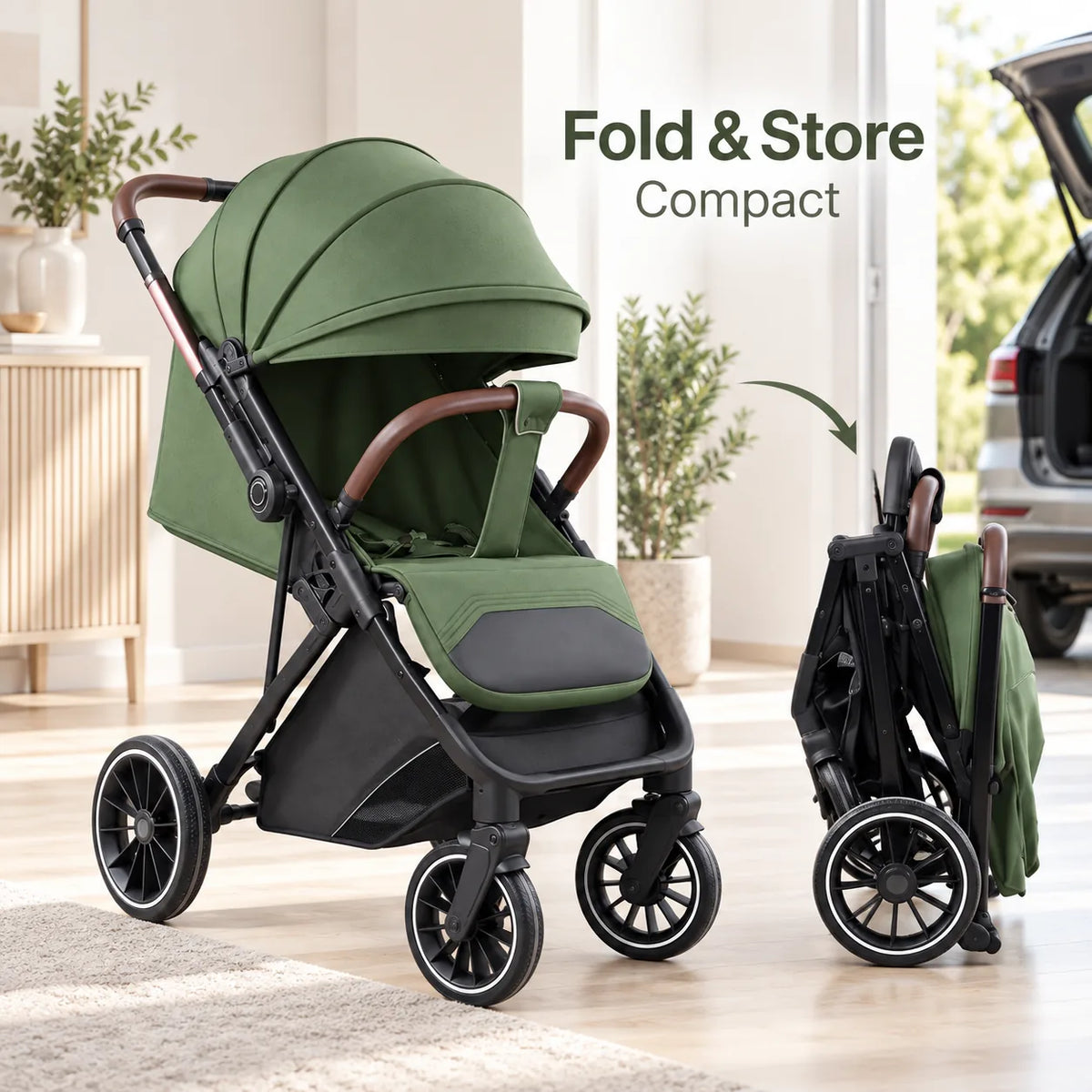 Halfri Luxury Foldable Baby Stroller – Premium Pram with Leather Handl - Image 6