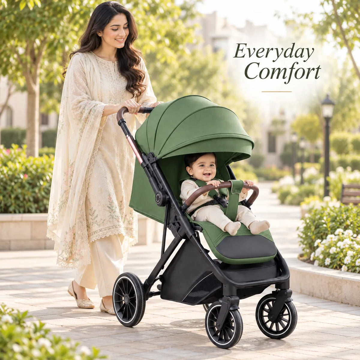 Halfri Luxury Foldable Baby Stroller – Premium Pram with Leather Handl - Image 7
