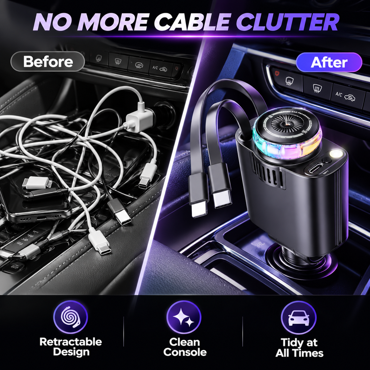 5-in-1 Car Charger & Aroma Diffuser – 69W Fast Charging with Retractab - Image 7