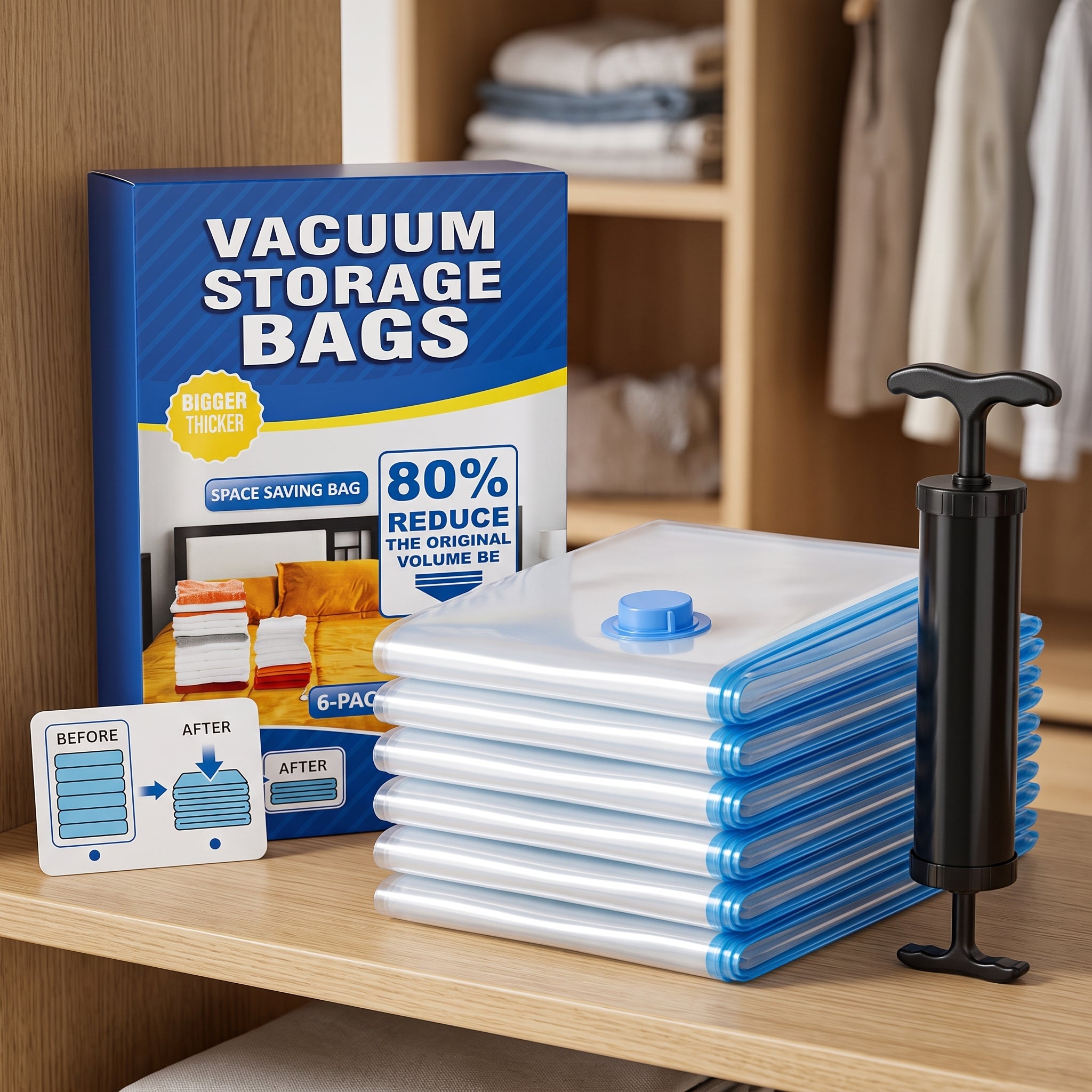 5-Pack Vacuum Storage Bags with a Hand Pump