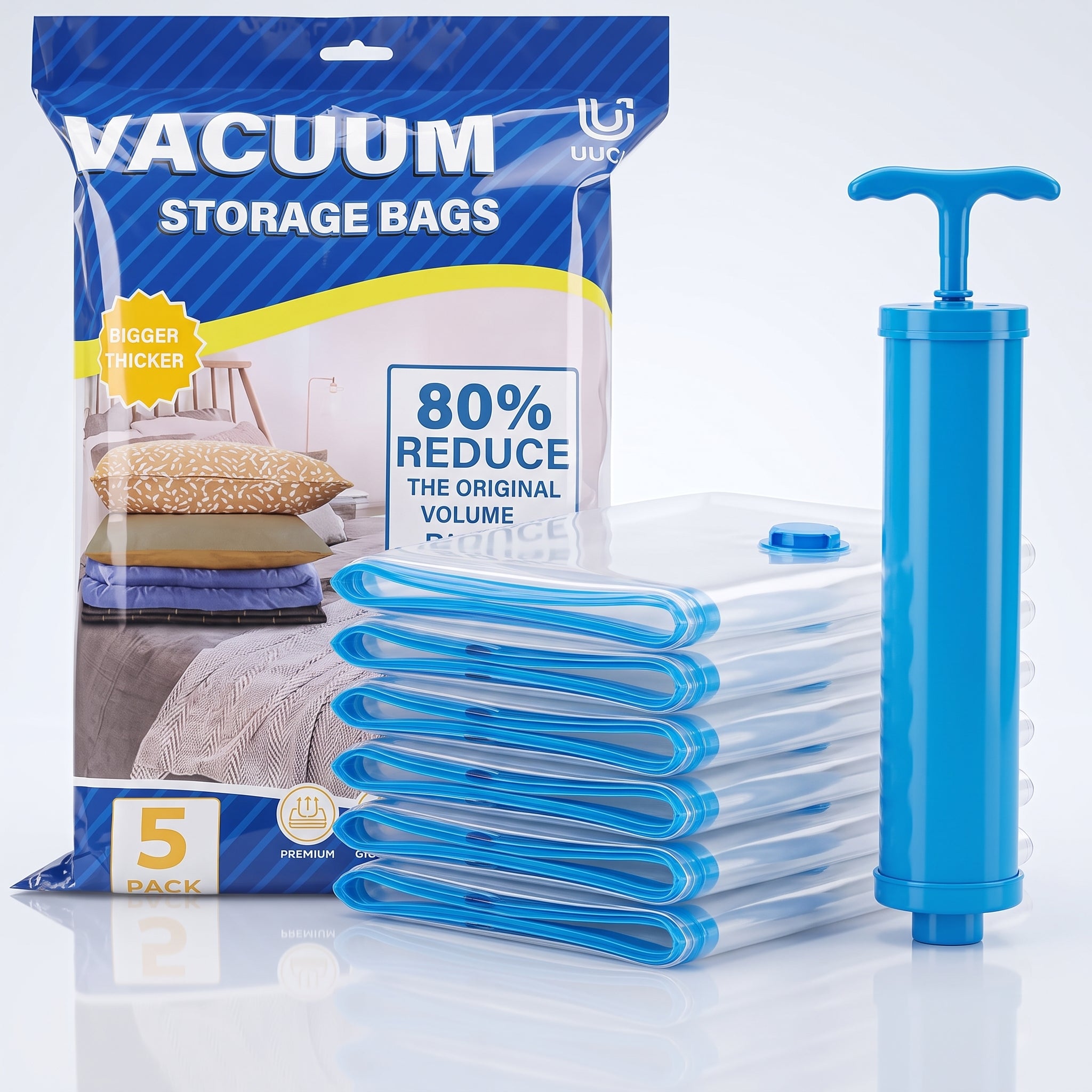5-Pack Vacuum Storage Bags with a Hand Pump