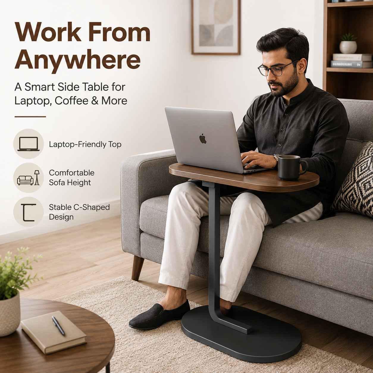 C Shape Adjustable Side Table