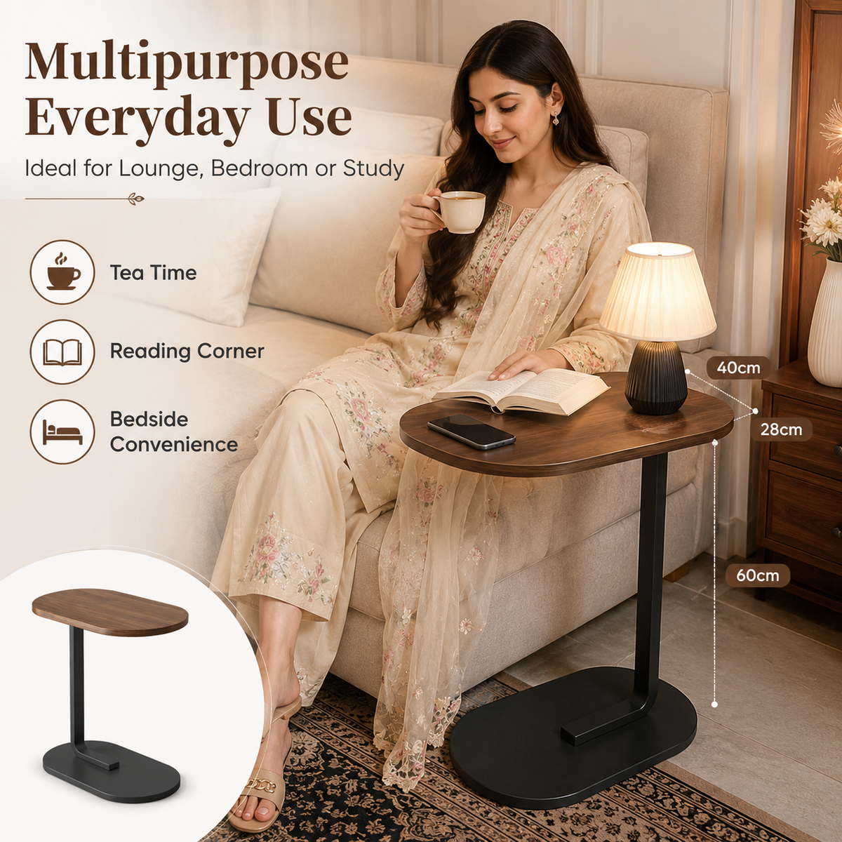 C Shape Adjustable Side Table