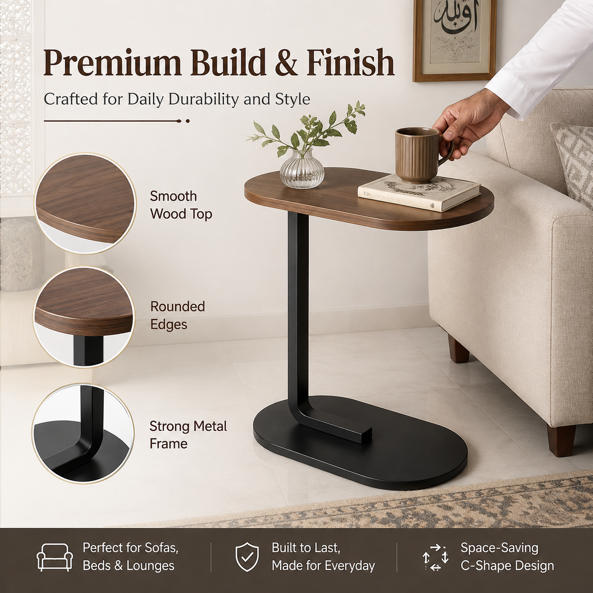 C Shape Adjustable Side Table