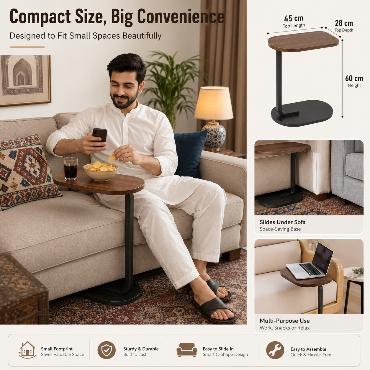C Shape Adjustable Side Table