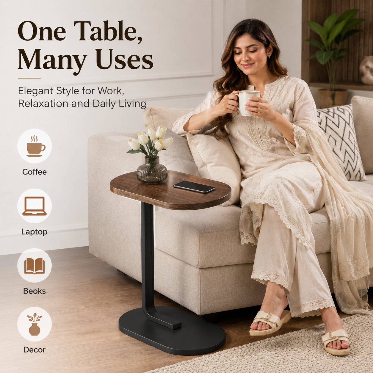 C Shape Adjustable Side Table